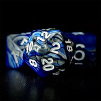 Thumbnail for Blend of Silver & Royal Blue Acrylic - 7pcs RPG Full Dice Set Close