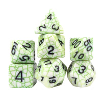 Thumbnail for Cracked Green on White Acrylic - 7pcs RPG Full Dice Set White Stack