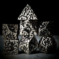 Thumbnail for 7pcs RPG Dice Set - Black Wash over Silver Metal Brains