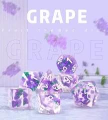 7pcs Dice Resin Filled White Font Purple Grape Clear