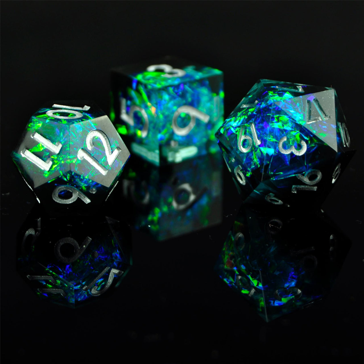 Candy in Cyan & Black Sharp Resin - 7pcs RPG Dice Set