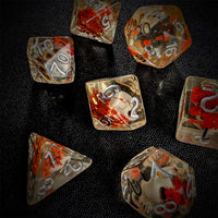 Thumbnail for Skull & Orange Flower in Clear Resin - 7pcs RPG Full Dice Set