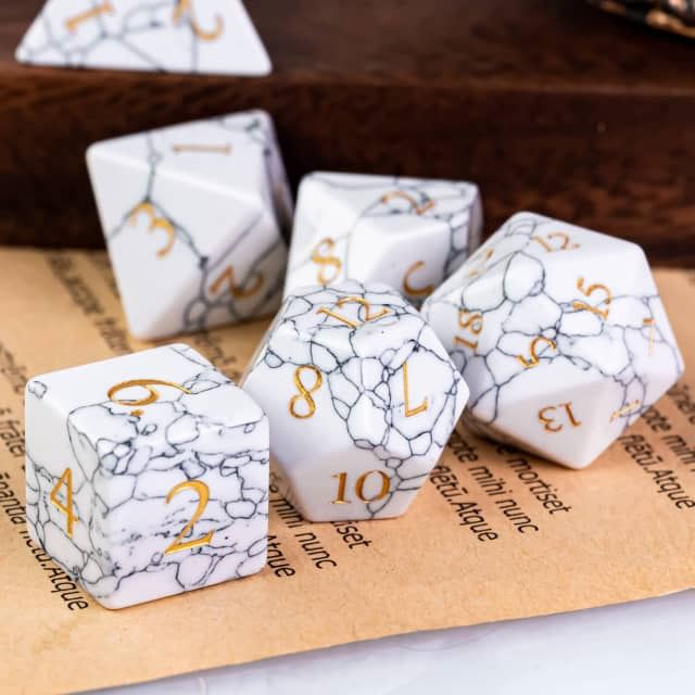 Cracked White Howlite Gemstone - 7pcs RPG Dice Set