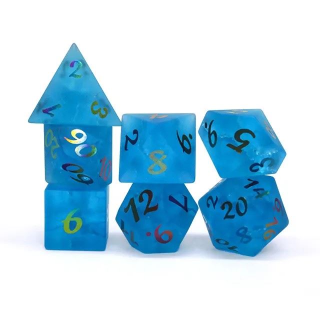 Cracked & Frosted Royal Blue Glass - 7pcs RPG Dice Set