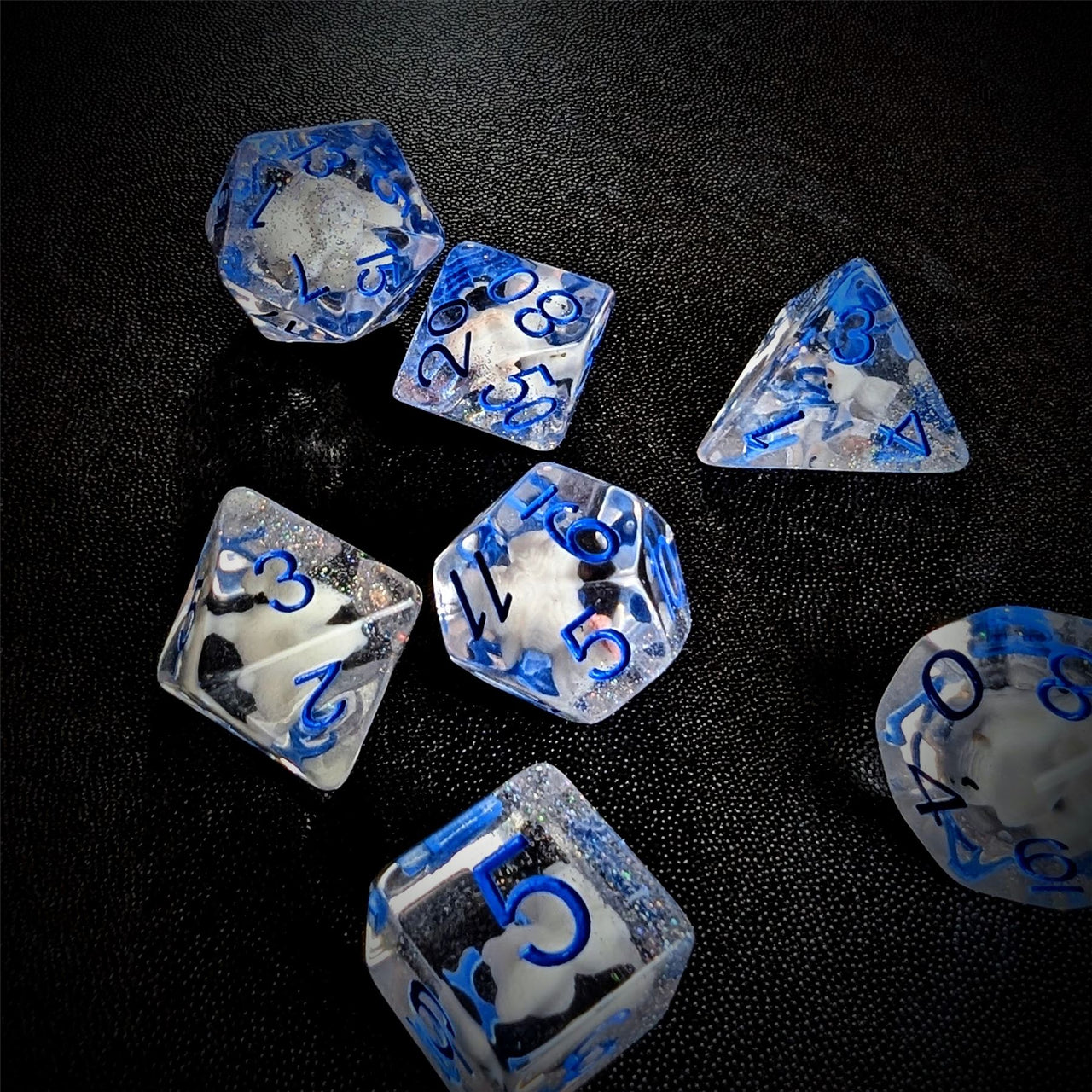 White Fox in Clear Resin - 7pcs RPG Full Dice Set