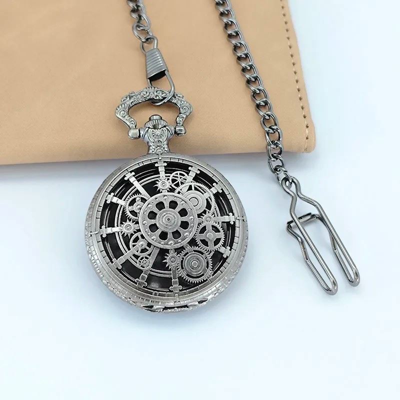 Cog Wheel on Silver Pocket Watch with Mini Dice - Pendant