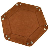 Thumbnail for Brown Velvet & Black PU Leather - Hexagon Soft Dice Tray