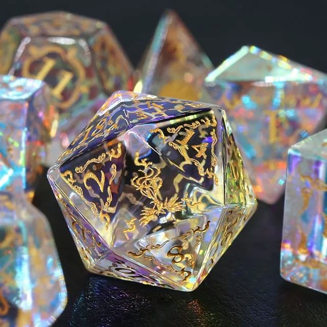 Phoenix on Prism Glass - 7pcs RPG Dice Set