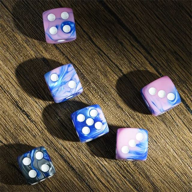 16mm Blue & Pink Acrylic  - 6pcs D6 RPG Dice Set