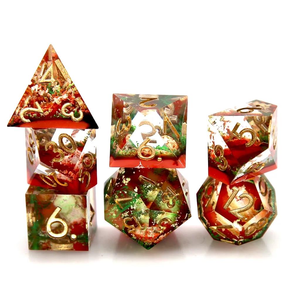 Layered Orange & Red Sharp Resin - 7pcs RPG Dice Set