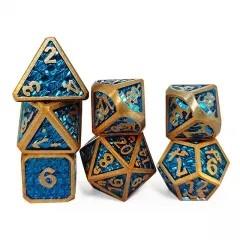 Blue in Gold Metal - 7pcs RPG Dice Set
