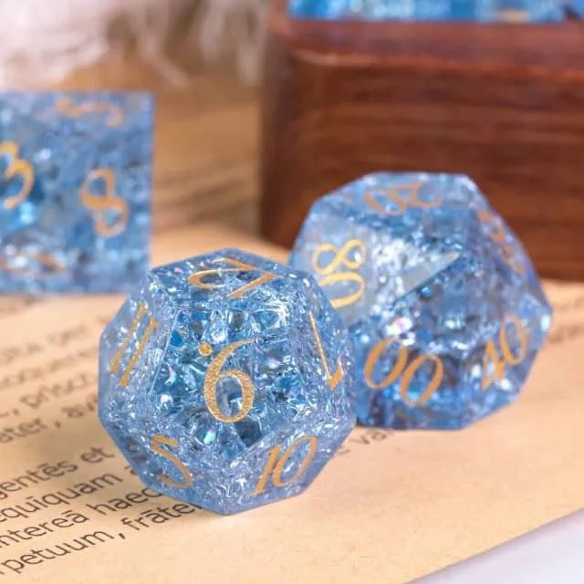 Cracked Blue Glass - 7pcs RPG Dice Set