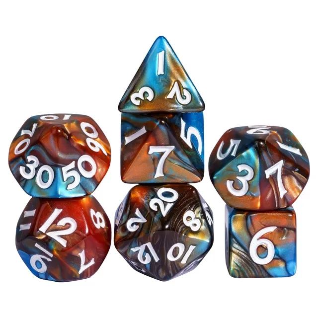 Blend of Brown & Blue Acrylic - 7pcs RPG Mini Dice Set