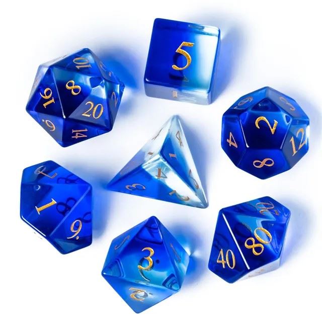 Clear Blue Glass - 7pcs RPG Dice Set