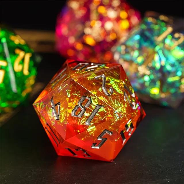 Candy in Orange with Gold Foil Sharp Resin - D20 RPG Dice