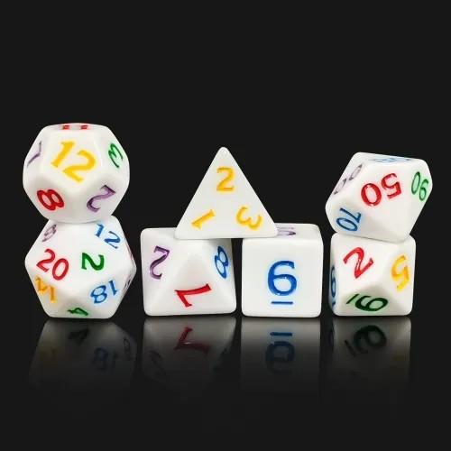 7pcs Dice Acrylic Blend Multi Font Solid White