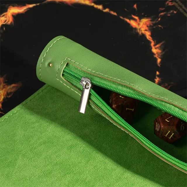 Green Velvet PU Leather Roll & Tray - Dice Storage