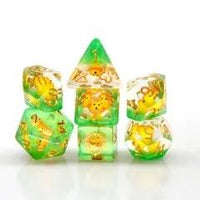 Thumbnail for 7pcs Dice Resin Filled Gold Font Lion Green Clear
