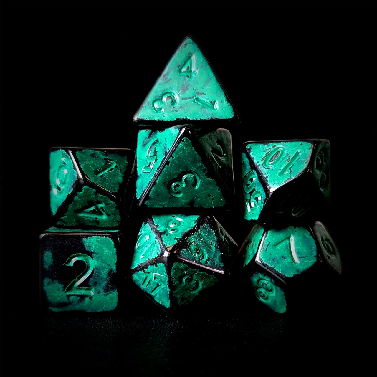 Washed Cyan on Black Acrylic - 7pcs RPG Full Dice Set Dark Stack