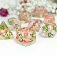 Thumbnail for 7pcs Dice Resin Filled Green Font Red Tomato Clear