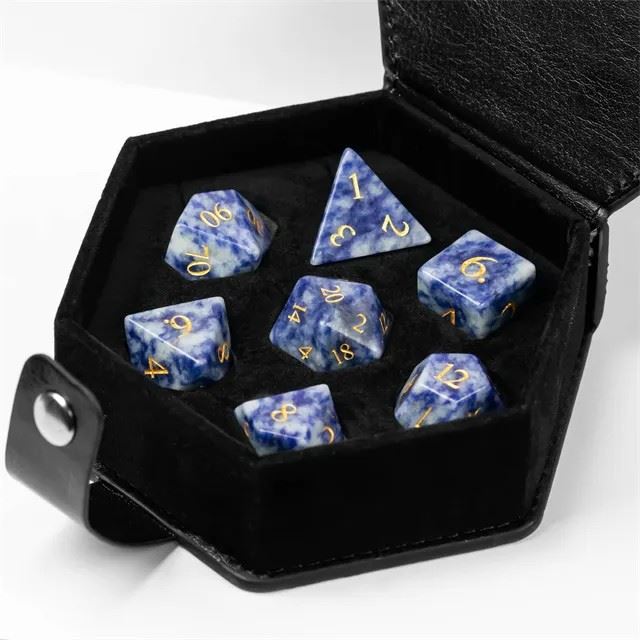 Blue Dalamatian Jasper Gemstone - 7pcs RPG Dice Set