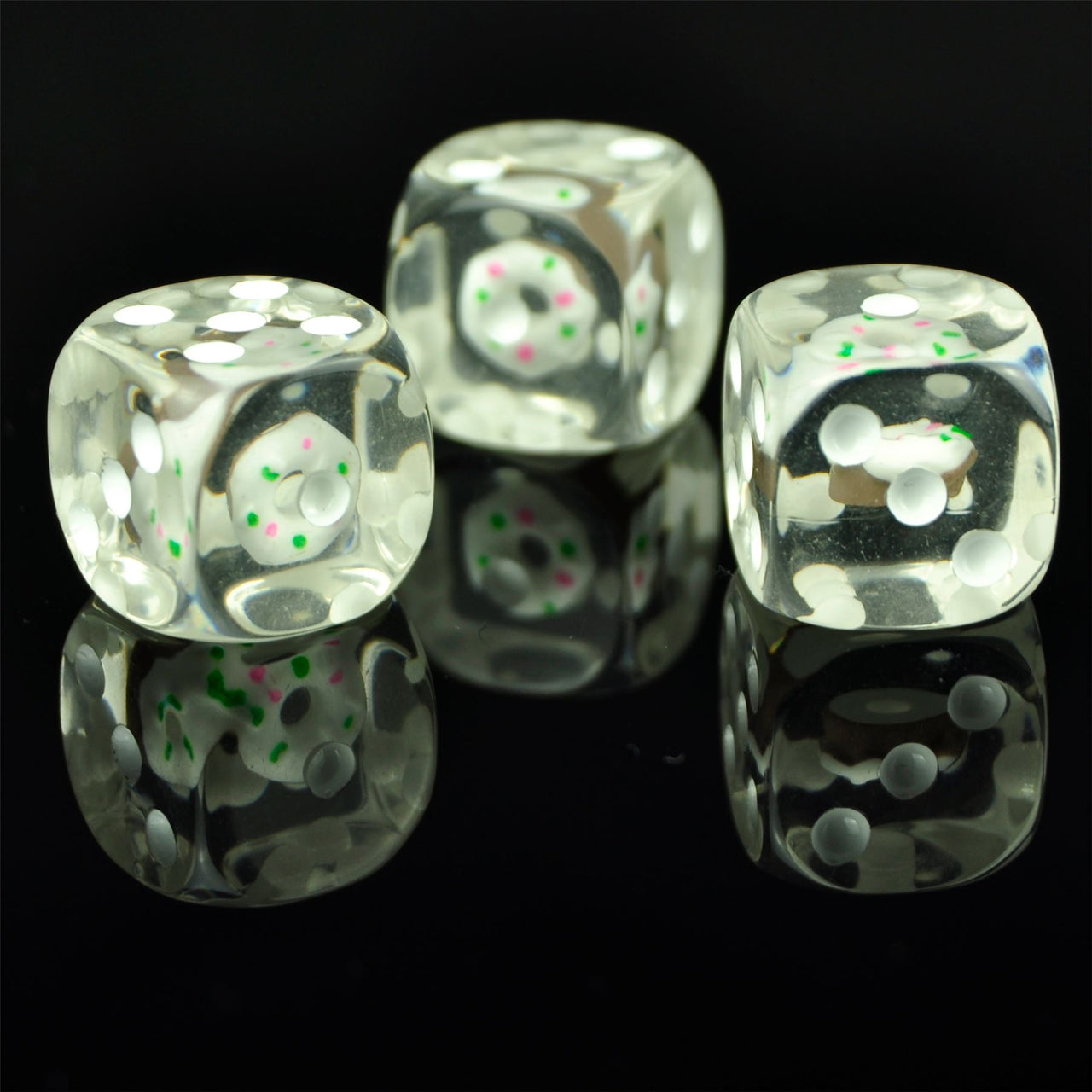 White Donut in Clear Resin - 6pcs D6 RPG Dice Set