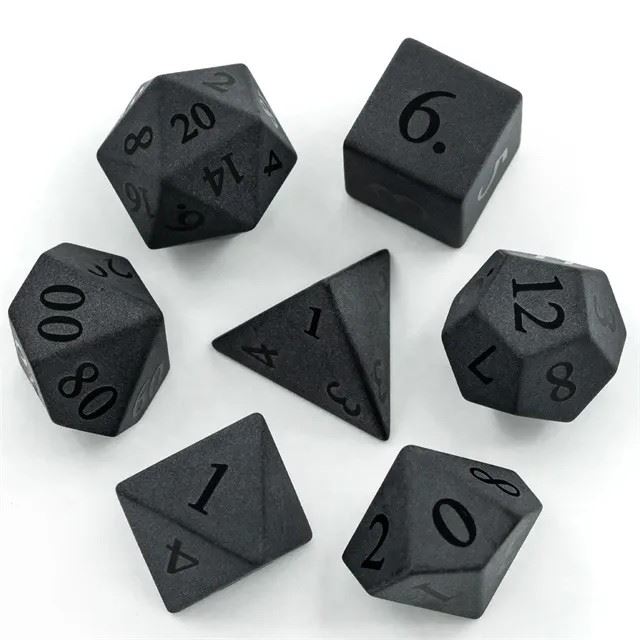 Frosted Black Obsidian Gemstone - 7pcs RPG Dice Set