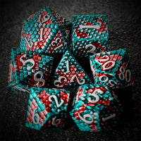 Thumbnail for Green & Red Dragon Scale Metal - 7pcs RPG Dice Set