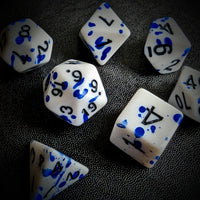 Thumbnail for Blue Blood Splatter on White Acrylic - 7pcs RPG Full Dice Set