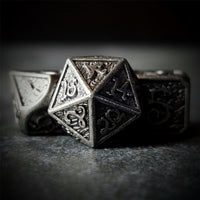 Thumbnail for Silver Metal with Dragon Font - 7pcs RPG Dice Set