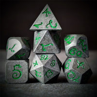 Thumbnail for Silver Metal with Green Dragon Font - 7pcs RPG Dice Set