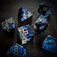 Thumbnail for Demon Eye in Clear & Royal Blue Resin - 7pcs RPG Full Dice Set