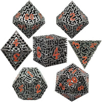 Thumbnail for 7pcs Dice Metal Hollow Maze Red Font Black
