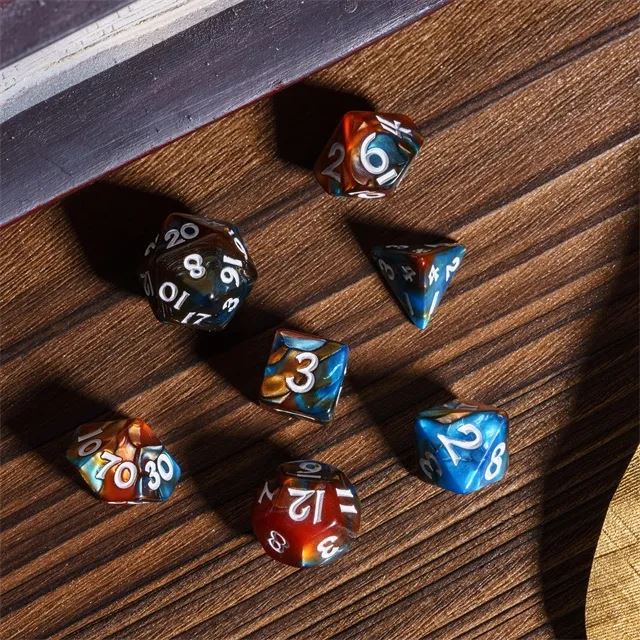 Blend of Brown & Blue Acrylic - 7pcs RPG Mini Dice Set