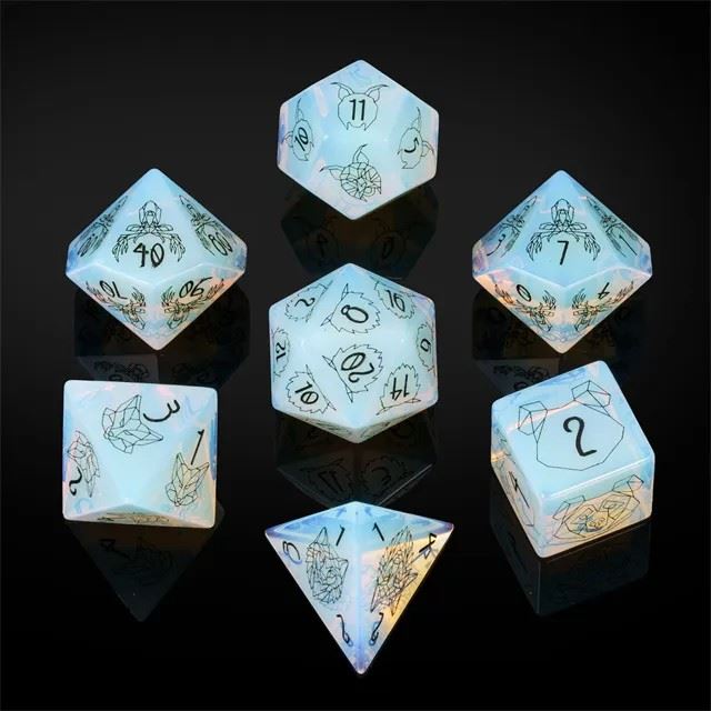 Beasts on Clear Opalite Gemstone - 7pcs RPG Dice Set