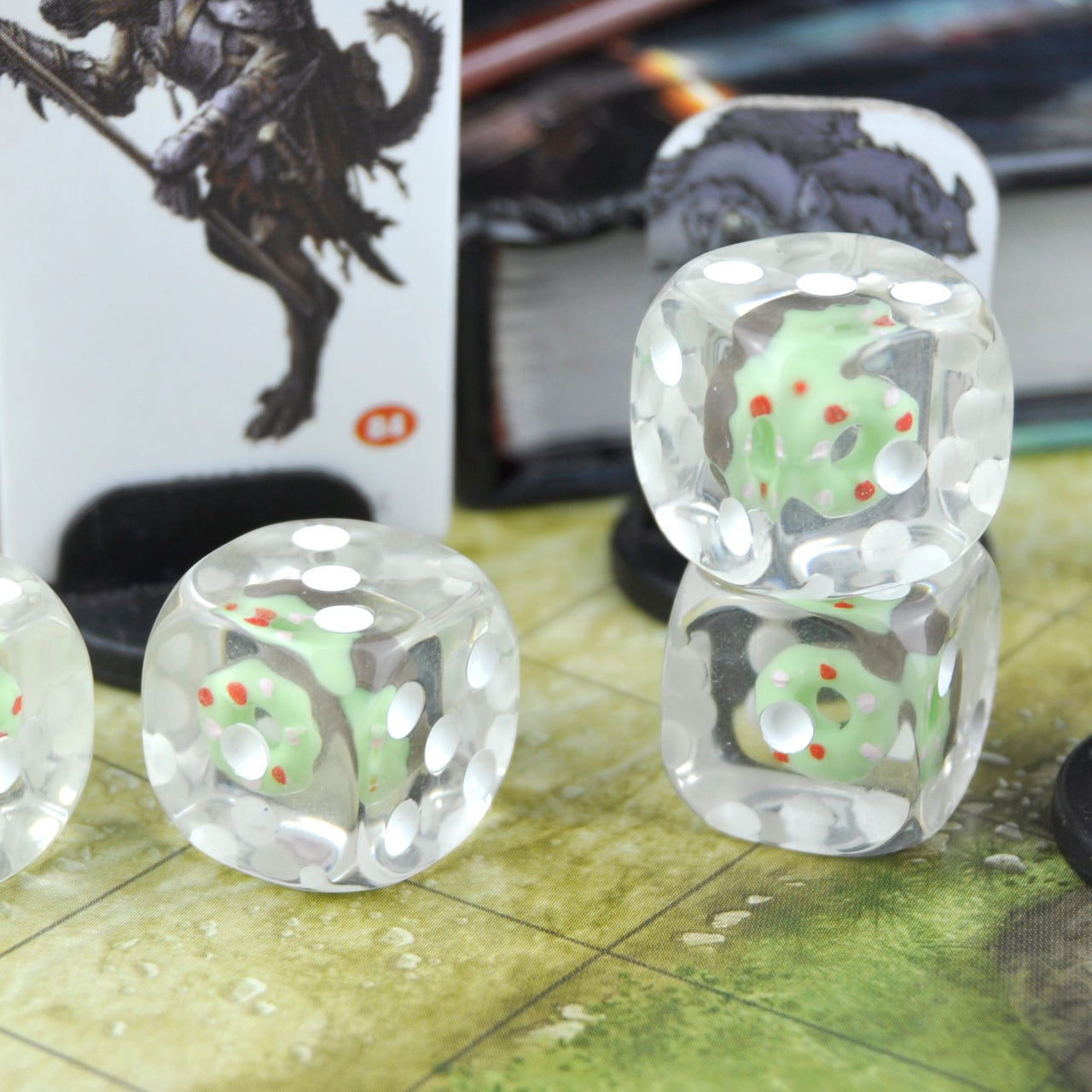 Green Donut in Clear Resin - 6pcs D6 RPG Dice Set