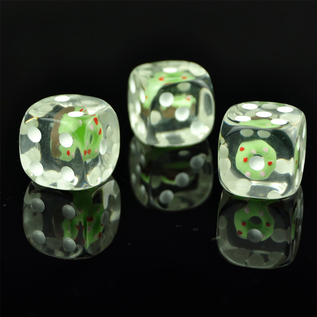 Green Donut in Clear Resin - 6pcs D6 RPG Dice Set