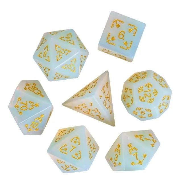 Stars on White Opalite Gemstone - 7pcs RPG Dice Set