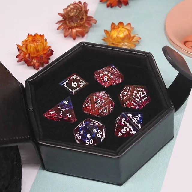 Poseidon on Blue and Red Glass - 7pcs RPG Dice Set