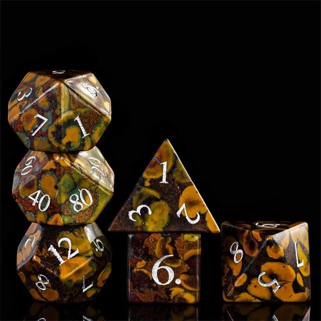 Brown Camouflage Jasper Gemstone - 7pcs RPG Dice Set