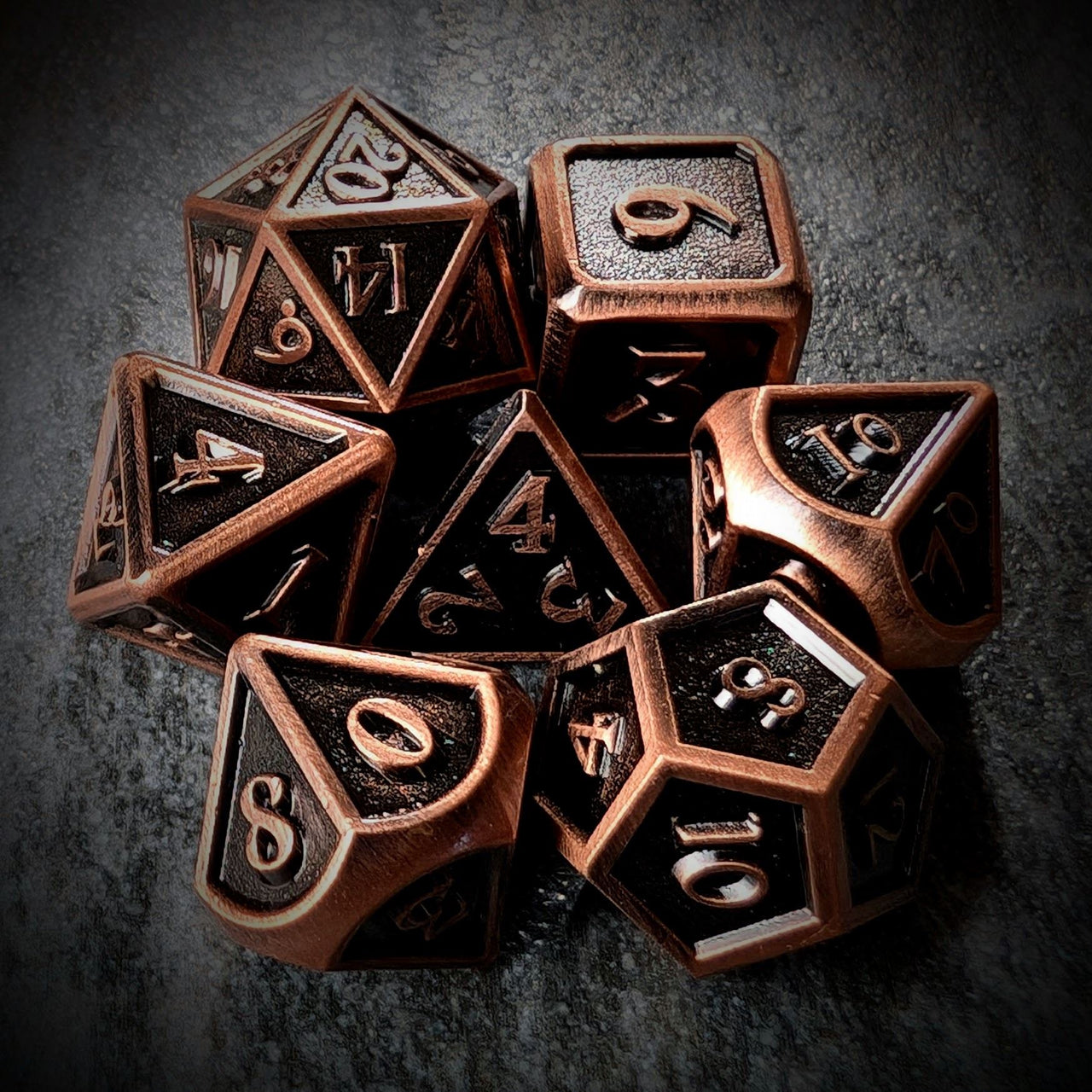 Brushed Copper Metal - 7pcs RPG Dice Set