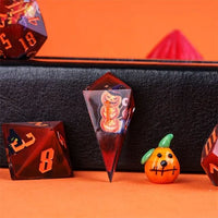 Thumbnail for Halloween Pumpkin in Red Filled Sharp Resin - 7pcs RPG Dice Set