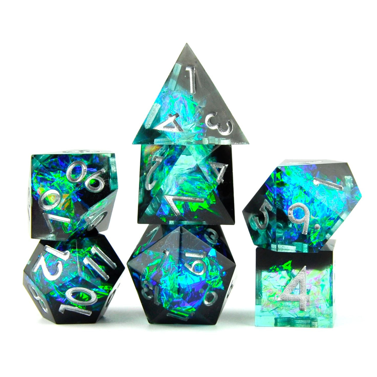 Candy in Cyan & Black Sharp Resin - 7pcs RPG Dice Set