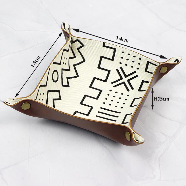 Pattern on White Velvet & Brown PU Leather - Square Soft Dice Tray