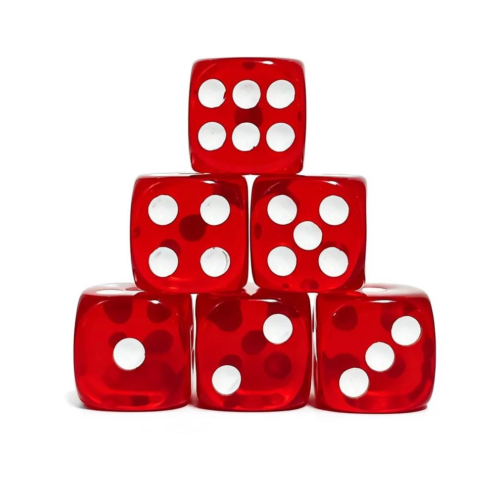 30pcs D6 16mm Dice Acrylic Pips White Font Clear Red