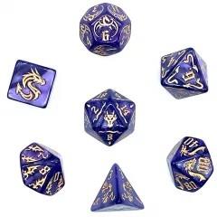 Gold Dragon on Purple Acrylic - 7pcs RPG Full Dice Set
