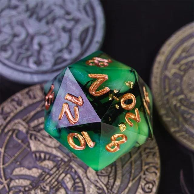 Swirl & Foil in Black & Green Sharp Resin - 7pcs RPG Dice Set