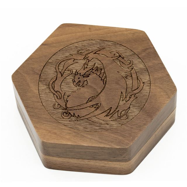 Dragon on Walnut Wood -  Hinged Dice Storage