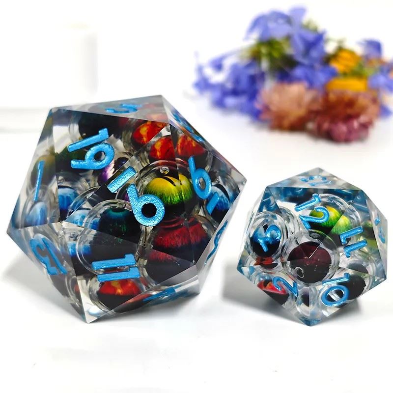 Dragon Eyes in Clear Liquid Sharp Resin - D20 RPG Dice