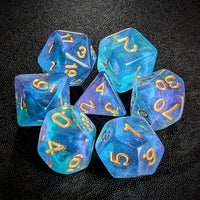 Thumbnail for Glitter in Purple & Blue Acrylic - 7pcs RPG Full Dice Set Top